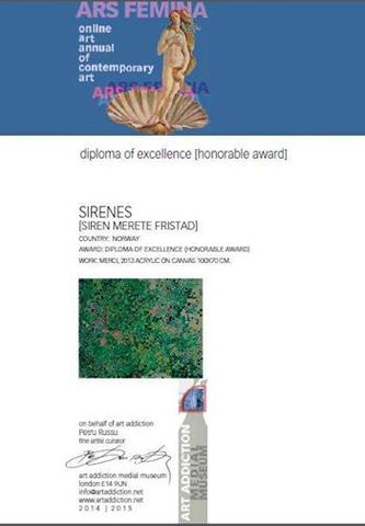 Award: diploma of excellence, Art Addiction medial museum, London